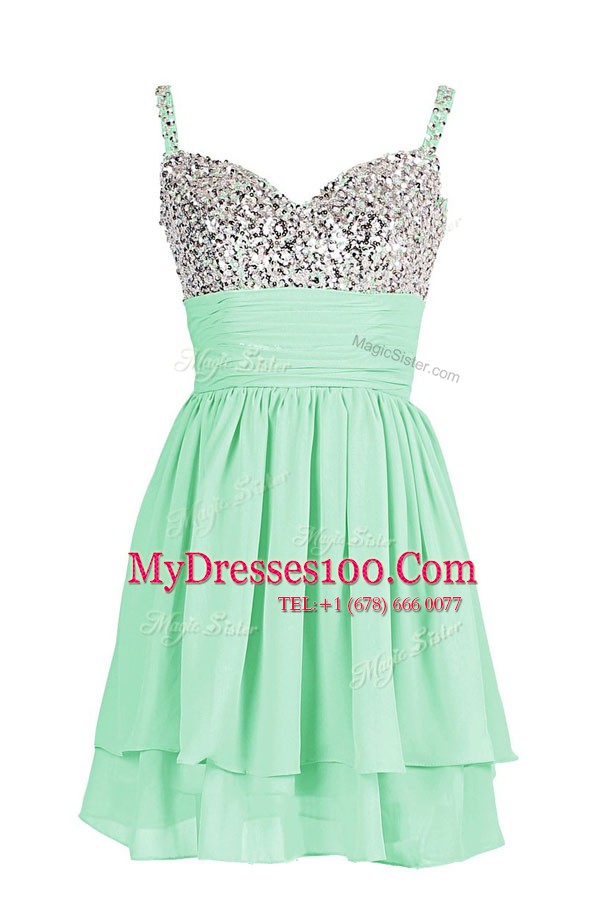 Vintage Apple Green Zipper Formal Dresses Beading and Ruching Sleeveless Mini Length