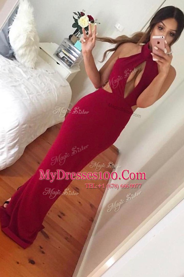 Flirting Mermaid Wine Red Zipper Prom Party Dress Ruching Sleeveless Floor Length