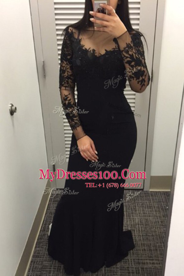 Mermaid Floor Length Zipper Homecoming Dress Black for Prom and Party with Beading and Lace