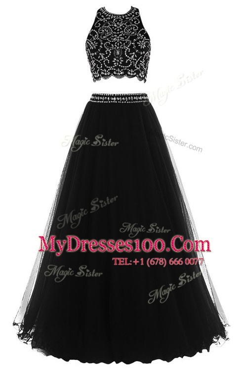 Sophisticated Halter Top Burgundy Tulle Zipper Evening Wear Sleeveless Floor Length Beading