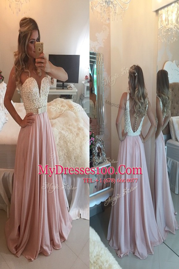Fabulous Beading Prom Party Dress Blue Clasp Handle Sleeveless Floor Length