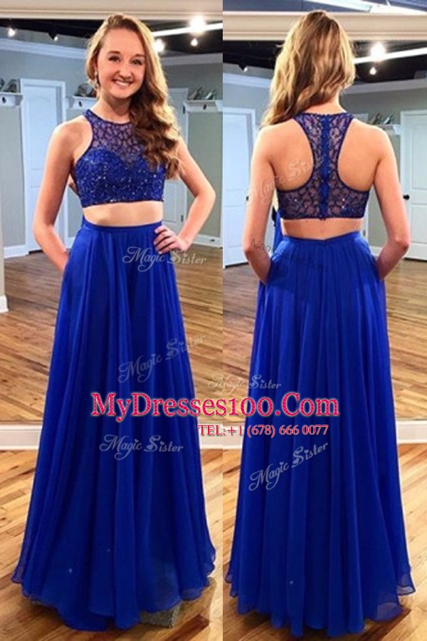 Lovely Scoop Sleeveless Zipper Dress for Prom Royal Blue Tulle