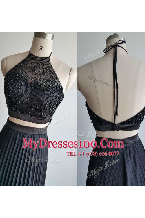 Halter Top Sleeveless With Train Beading Zipper with Black Court Train