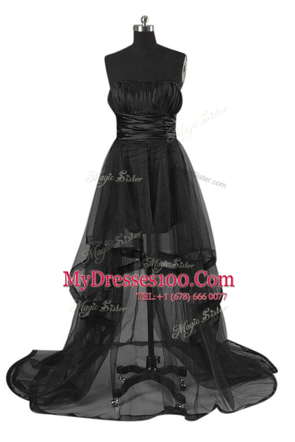 Fantastic High Low A-line Sleeveless Black Prom Dresses Zipper