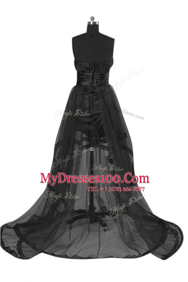 Fantastic High Low A-line Sleeveless Black Prom Dresses Zipper