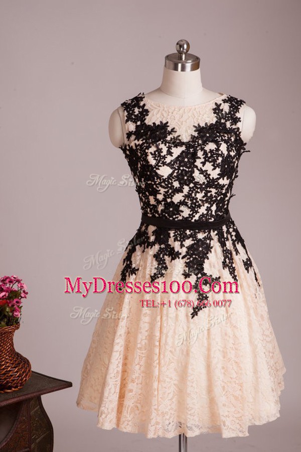 Scoop Sleeveless Zipper Knee Length Lace Prom Dress