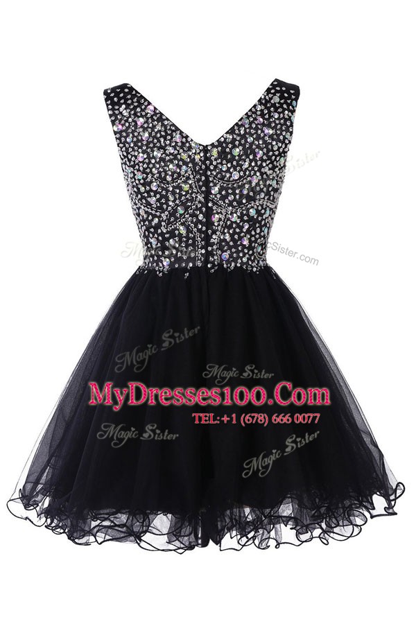 New Arrival Knee Length Zipper Evening Dresses Baby Blue for Prom and Party with Beading