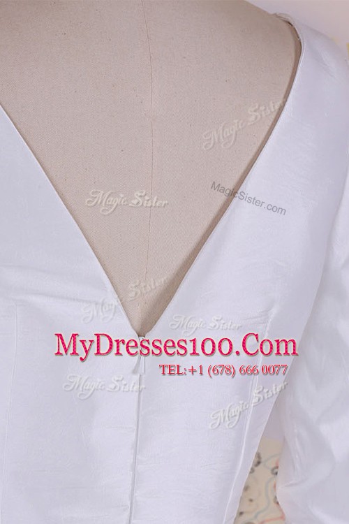 Dramatic Scoop White Half Sleeves Chiffon Zipper Hoco Dress for Prom and Party