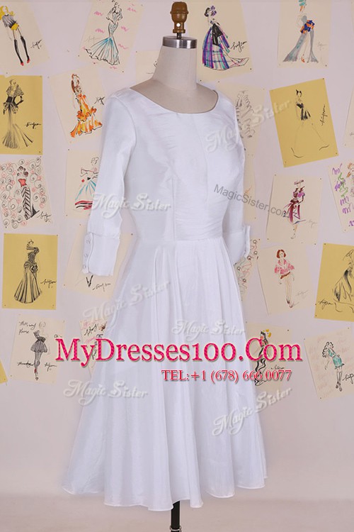 Dramatic Scoop White Half Sleeves Chiffon Zipper Hoco Dress for Prom and Party