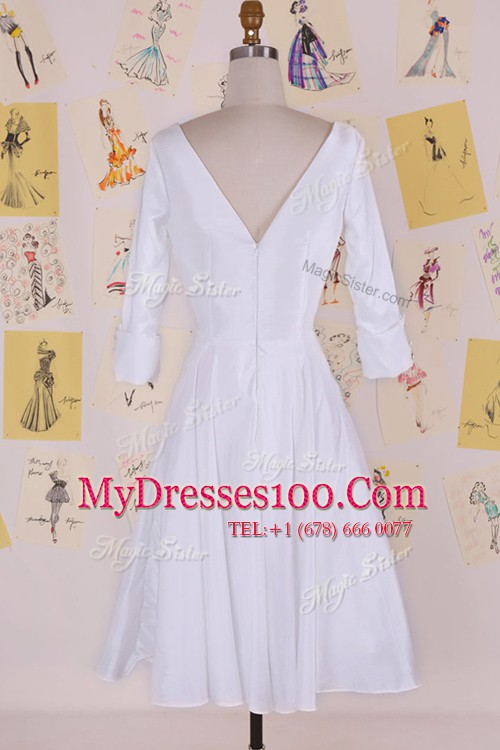 Dramatic Scoop White Half Sleeves Chiffon Zipper Hoco Dress for Prom and Party