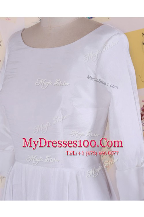 Dramatic Scoop White Half Sleeves Chiffon Zipper Hoco Dress for Prom and Party