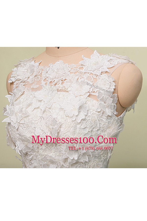 Exceptional Scoop White Zipper Evening Wear Lace Sleeveless Knee Length