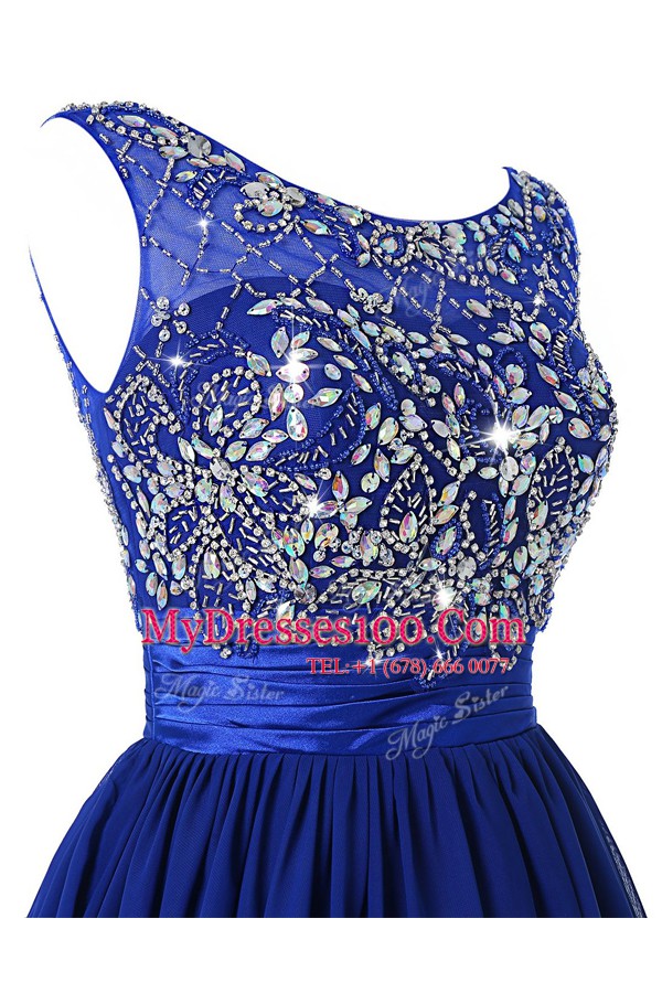 Dramatic Scoop Purple A-line Beading and Sashes ribbons Casual Dresses Zipper Chiffon Sleeveless Knee Length