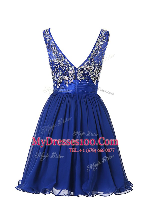Dramatic Scoop Purple A-line Beading and Sashes ribbons Casual Dresses Zipper Chiffon Sleeveless Knee Length