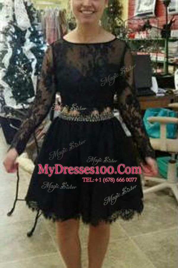New Style Scoop Long Sleeves Lace Evening Dresses Lace Backless