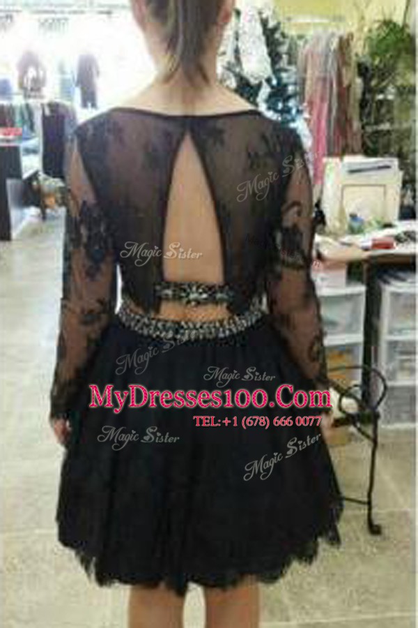 New Style Scoop Long Sleeves Lace Evening Dresses Lace Backless