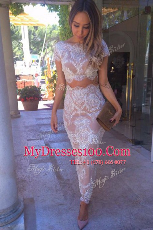 Sweet Scoop Ankle Length Clasp Handle Prom Party Dress Pink for Prom and Party with Lace