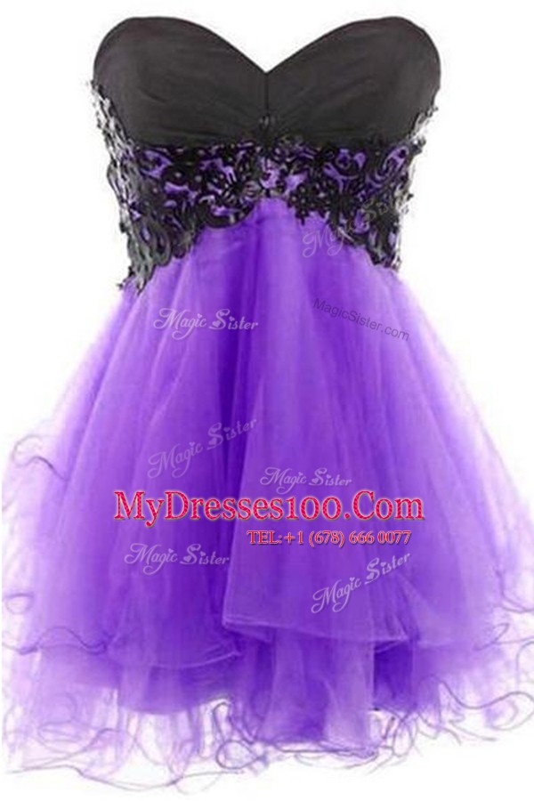Lavender Party Dress Prom and Party and For with Appliques Sweetheart Sleeveless Lace Up