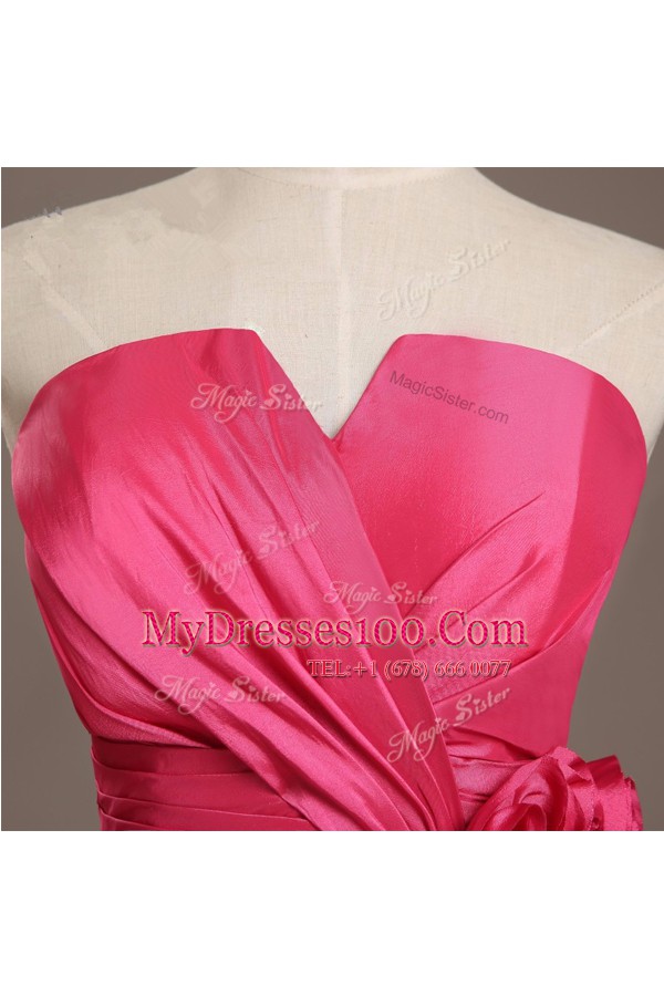 Artistic Satin and Tulle Sleeveless Knee Length Prom Dress and Beading and Hand Made Flower