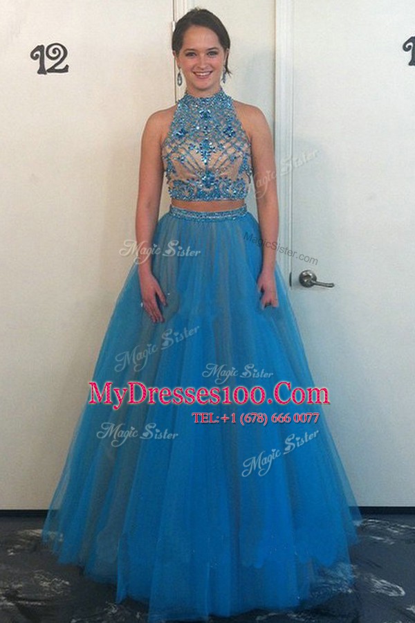 Lavender Scoop Neckline Beading Dress for Prom Sleeveless Backless