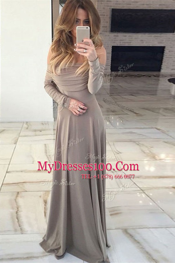 Vintage Off the Shoulder Green Long Sleeves Ruching Floor Length Dress for Prom