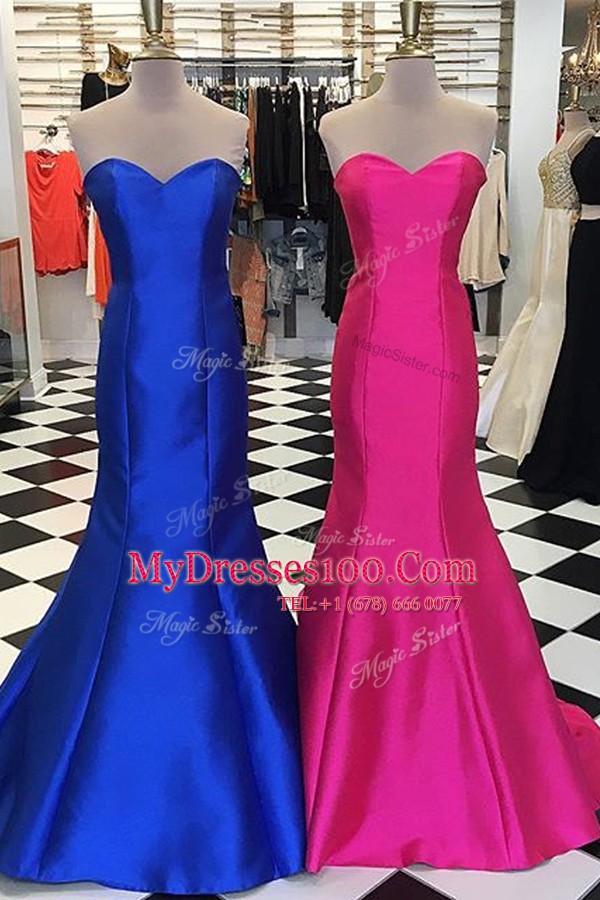 Fine Mermaid Royal Blue Sleeveless Satin Zipper Prom Evening Gown for Prom