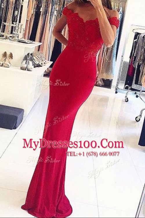 Fancy Off the Shoulder Floor Length Mermaid Sleeveless Red Evening Dress Zipper