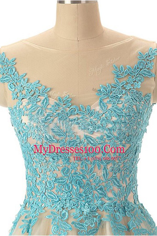 Champagne Tulle Zipper Going Out Dresses Sleeveless Mini Length Appliques