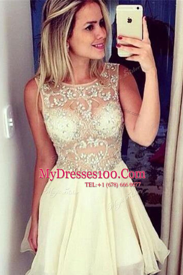 Bateau Sleeveless Chiffon Homecoming Dress Beading Zipper