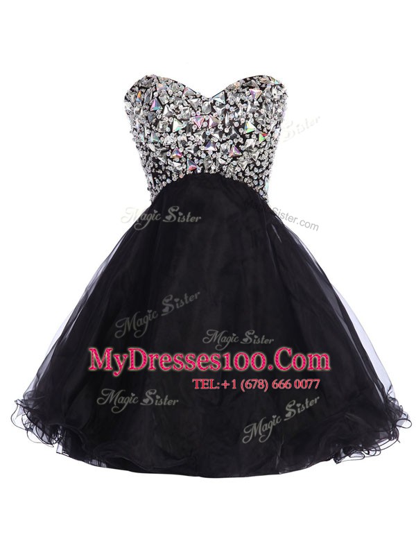 Black Sleeveless Mini Length Sequins Lace Up Cocktail Dresses