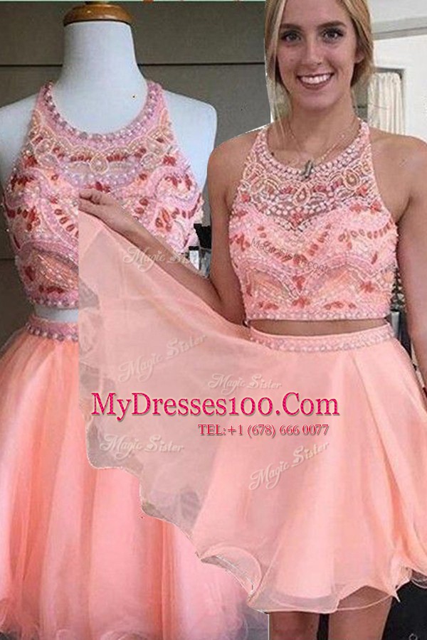 Trendy Pink Cocktail Dresses Prom and Party and For with Beading Scoop Sleeveless Backless