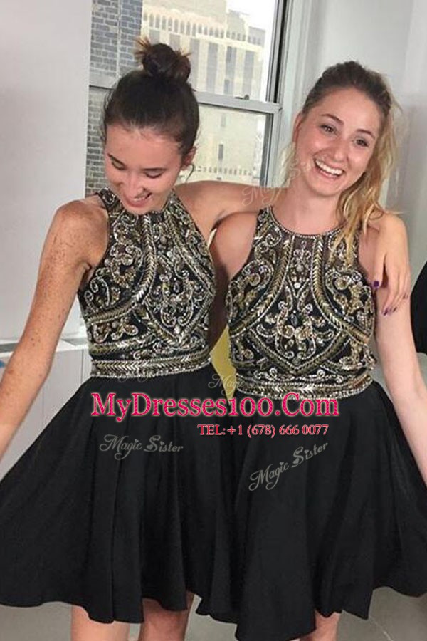 Luxury Scoop Black Sleeveless Beading Mini Length Evening Dress