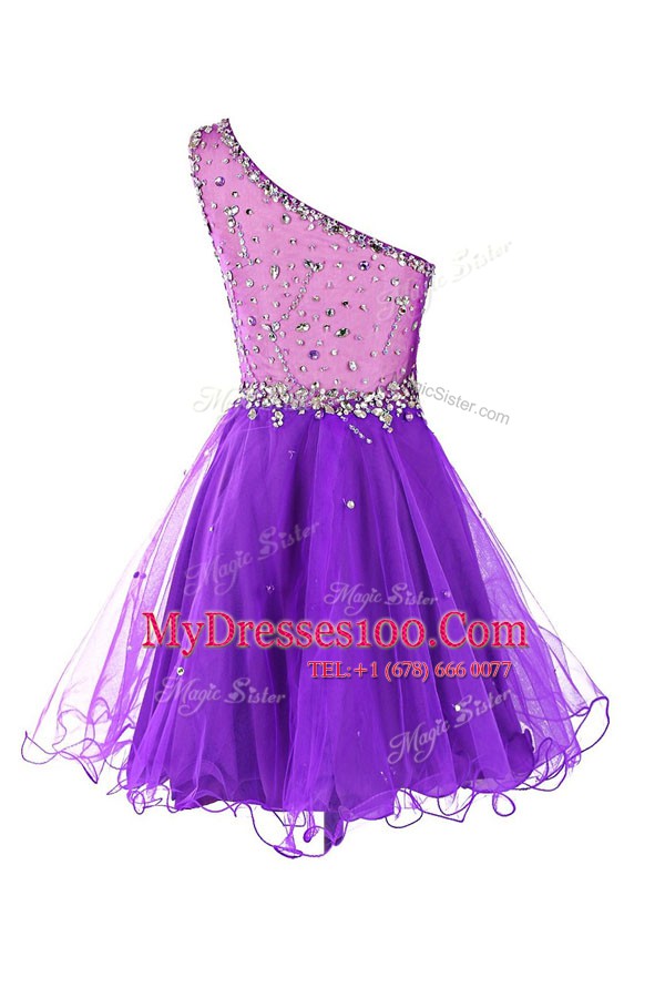 Charming One Shoulder Black Side Zipper Evening Gowns Beading Sleeveless Mini Length
