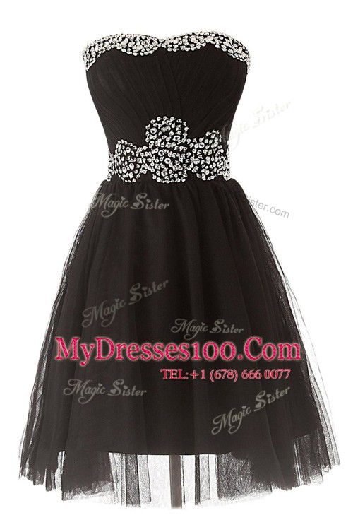 Sleeveless Organza Knee Length Zipper Evening Outfits in Black with Beading