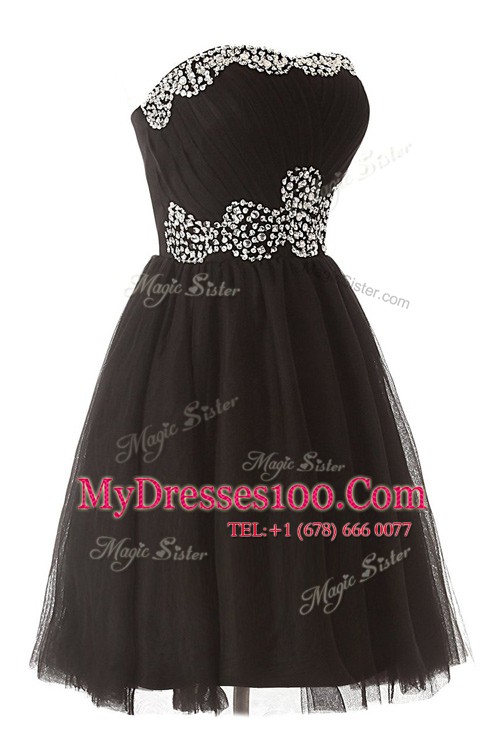 Sleeveless Organza Knee Length Zipper Evening Outfits in Black with Beading