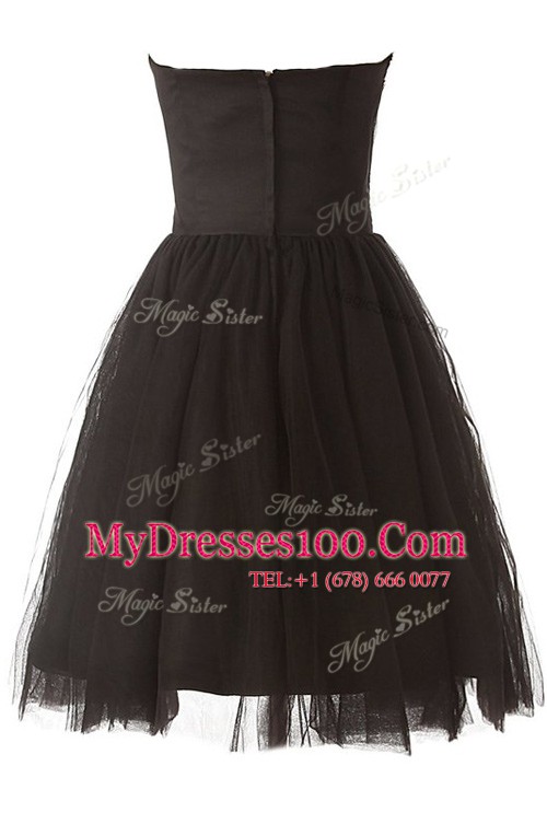 Sleeveless Organza Knee Length Zipper Evening Outfits in Black with Beading
