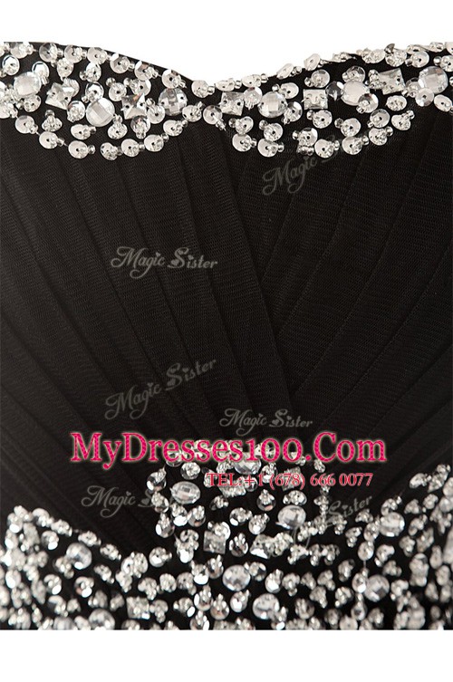 Sleeveless Organza Knee Length Zipper Evening Outfits in Black with Beading