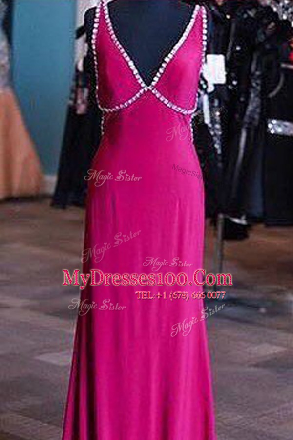 Satin V-neck Sleeveless Zipper Sashes ribbons Homecoming Dress in Fuchsia