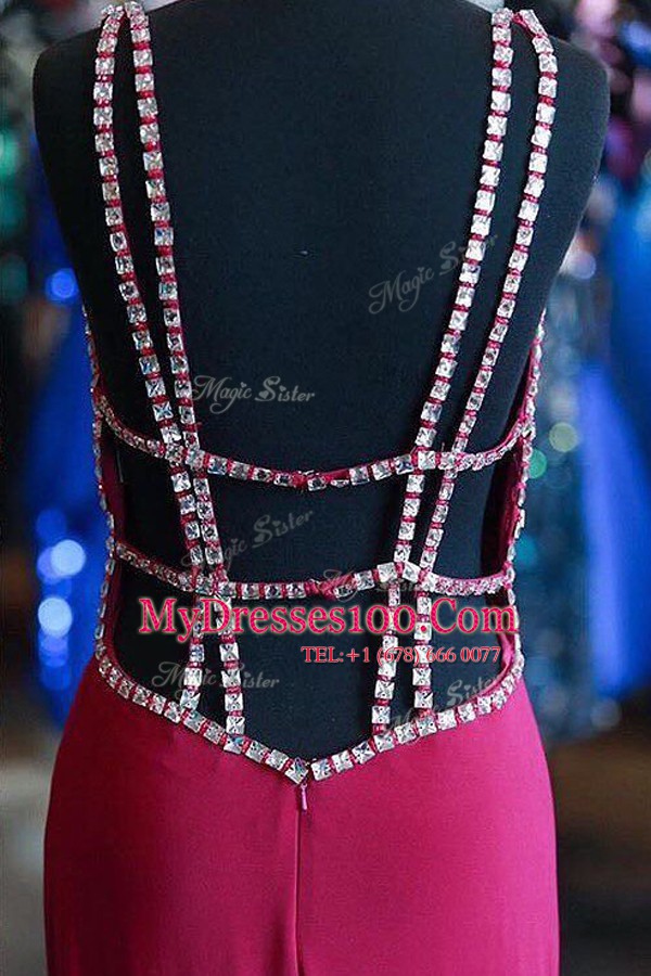 Satin V-neck Sleeveless Zipper Sashes ribbons Homecoming Dress in Fuchsia