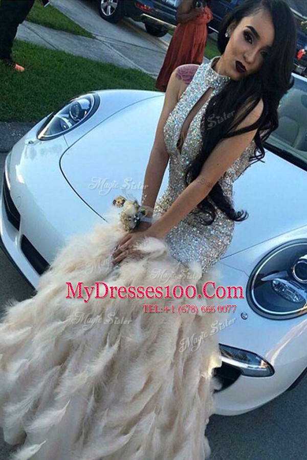 Classical Mermaid Sequined Sleeveless Floor Length Prom Evening Gown and Beading