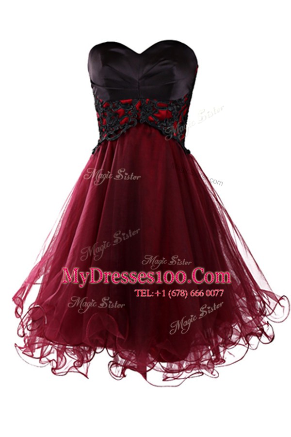 Enchanting A-line Prom Evening Gown Burgundy Sweetheart Organza Sleeveless Mini Length Lace Up