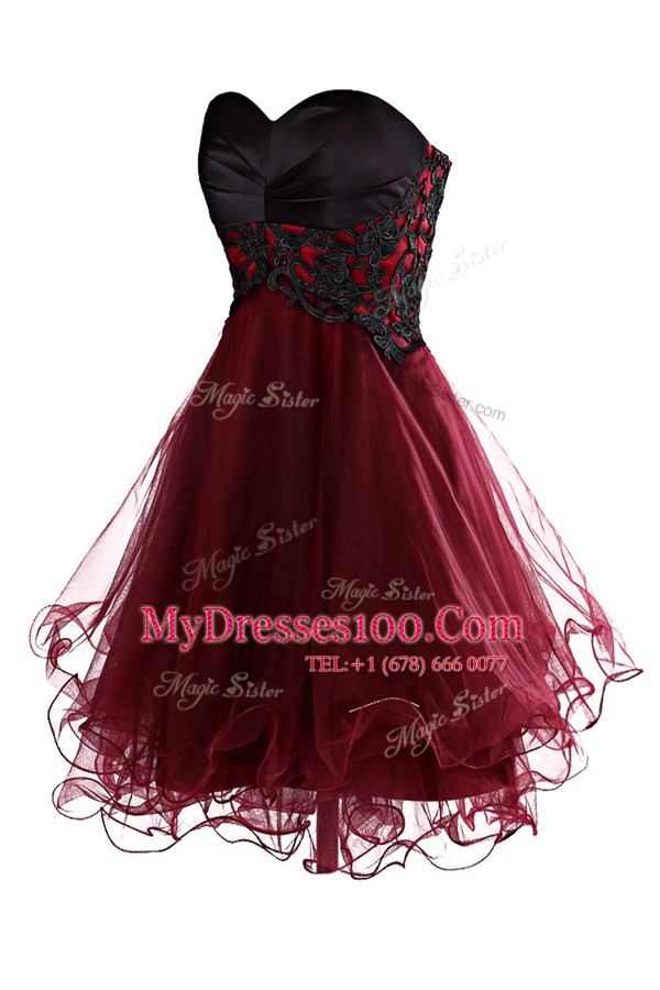 Enchanting A-line Prom Evening Gown Burgundy Sweetheart Organza Sleeveless Mini Length Lace Up