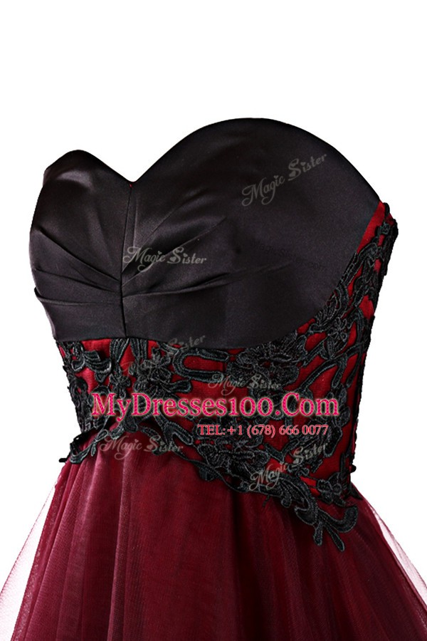 Enchanting A-line Prom Evening Gown Burgundy Sweetheart Organza Sleeveless Mini Length Lace Up