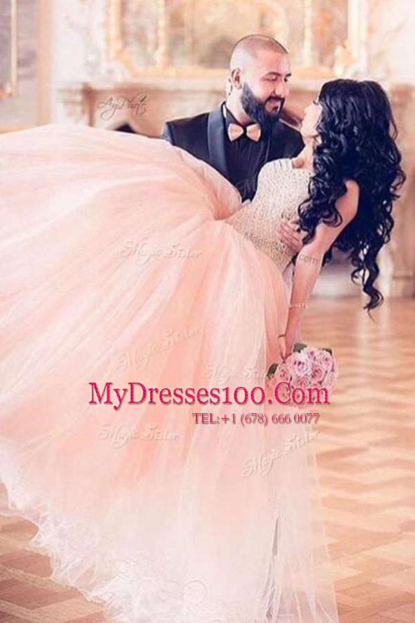 High End Sleeveless Chiffon Floor Length Lace Up Prom Evening Gown in Pink with Beading
