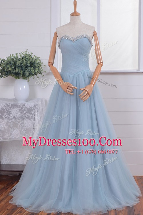 Beading and Ruching Prom Party Dress Pink Zipper Sleeveless With Train Sweep Train