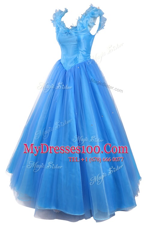 Dynamic Baby Blue Zipper V-neck Ruching and Pick Ups Organza Sleeveless