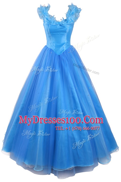 Dynamic Baby Blue Zipper V-neck Ruching and Pick Ups Organza Sleeveless