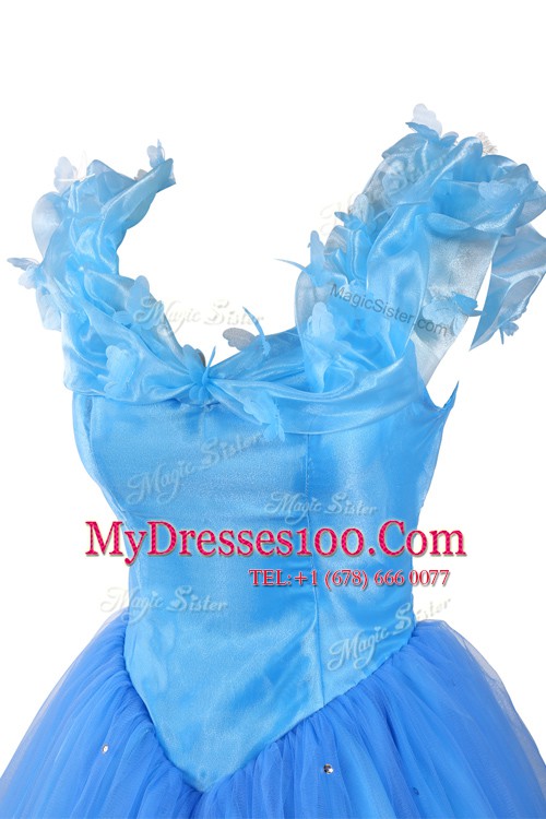 Dynamic Baby Blue Zipper V-neck Ruching and Pick Ups Organza Sleeveless