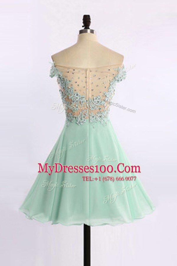 Off the Shoulder Cap Sleeves Zipper Mini Length Beading and Appliques Casual Dresses