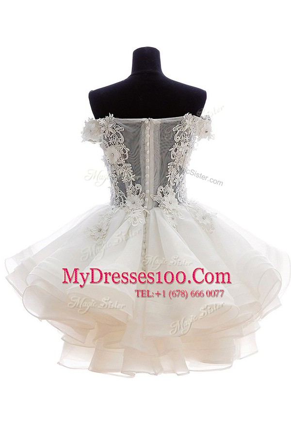 Off the Shoulder Lace White Zipper Womens Party Dresses Beading Sleeveless Knee Length